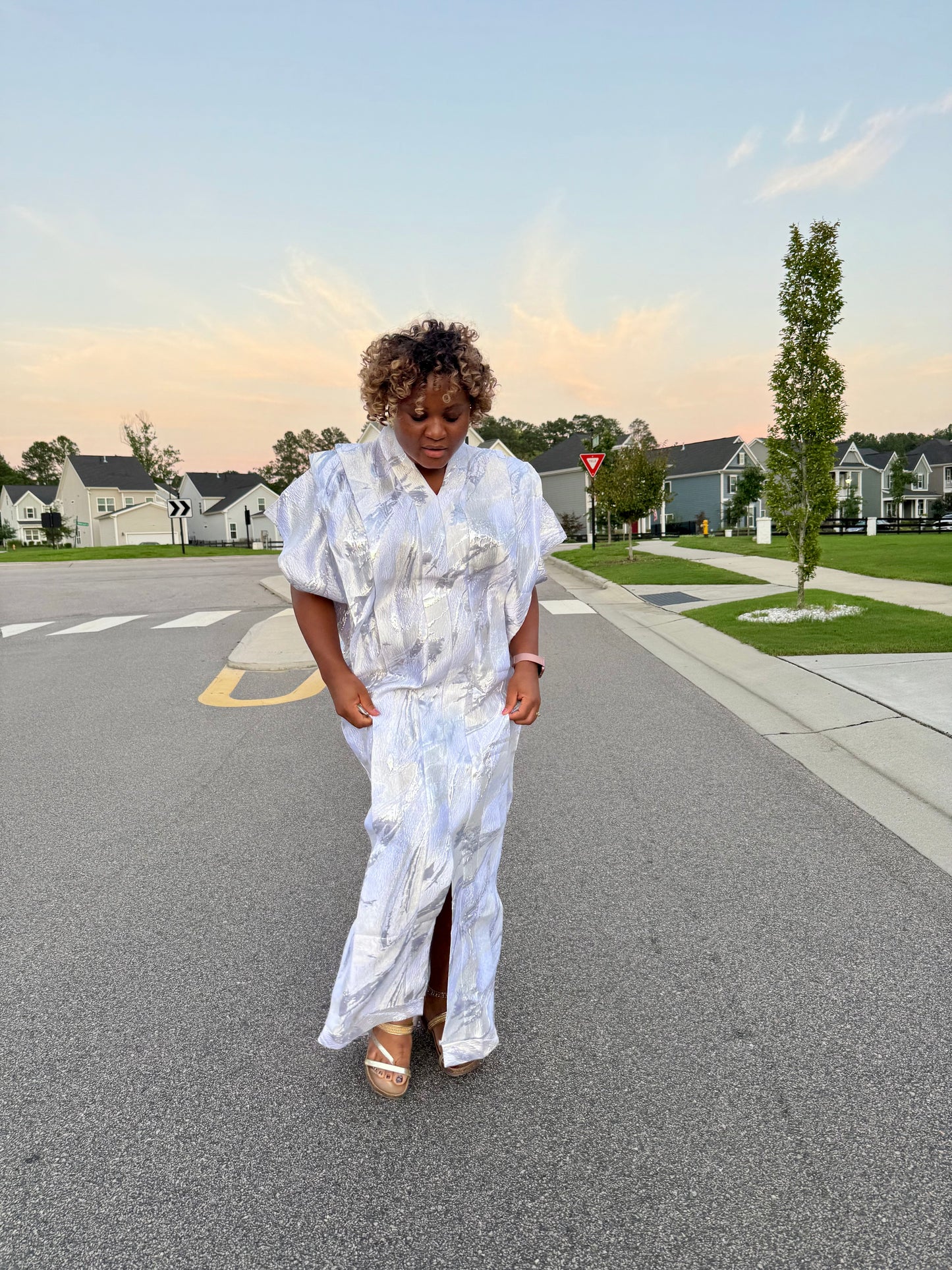 High Quality Luxury White African Damask Brocade Bubu/Boubou Maxi Dress Buga Style