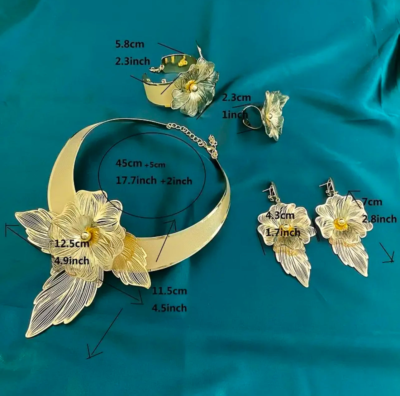 Floral Gold Plated Jewelry Set Afro American Outfits