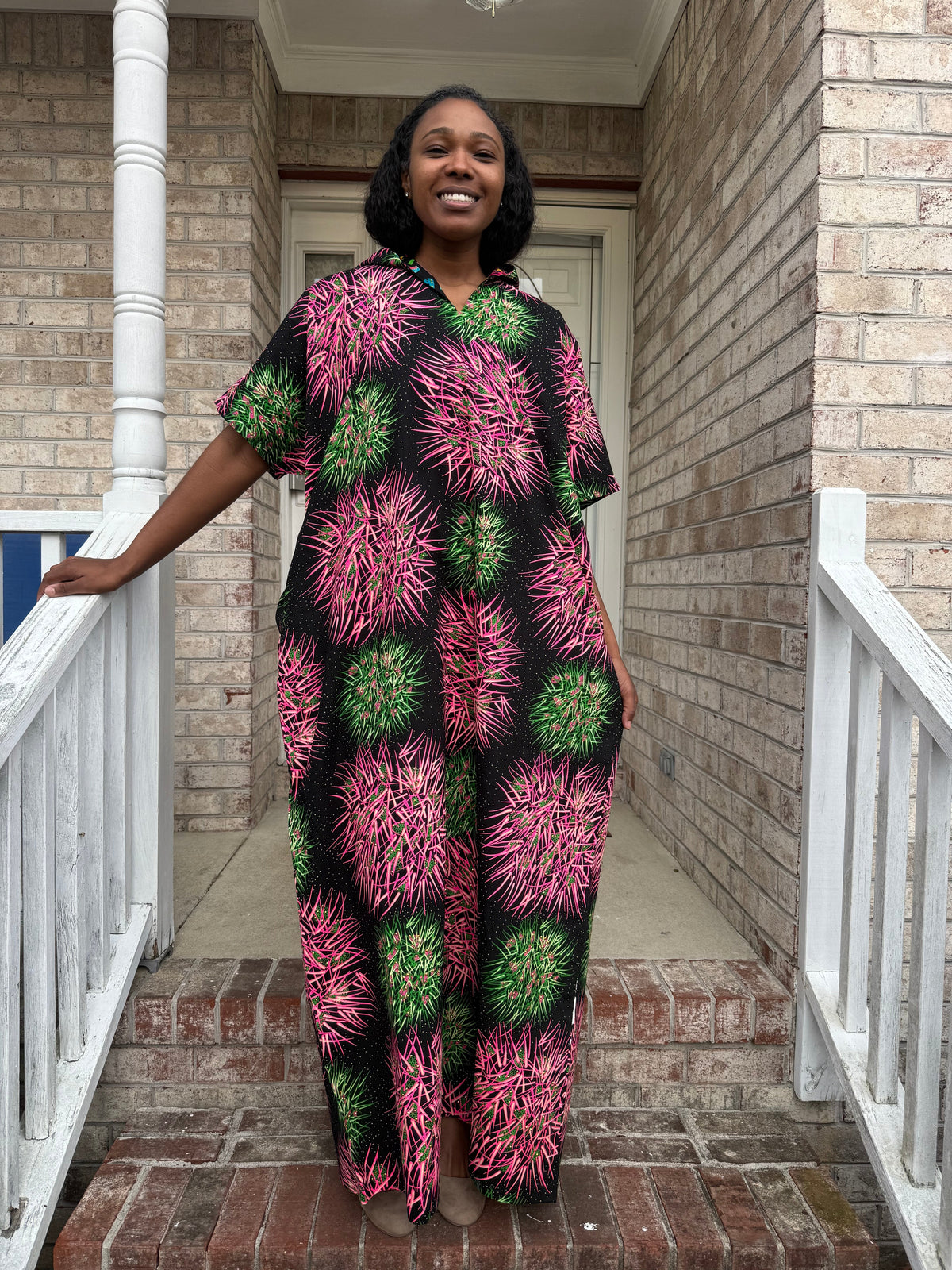 Modern African Ankara Wax Print Hooded Dress with Glittery stones Afro American Outfits