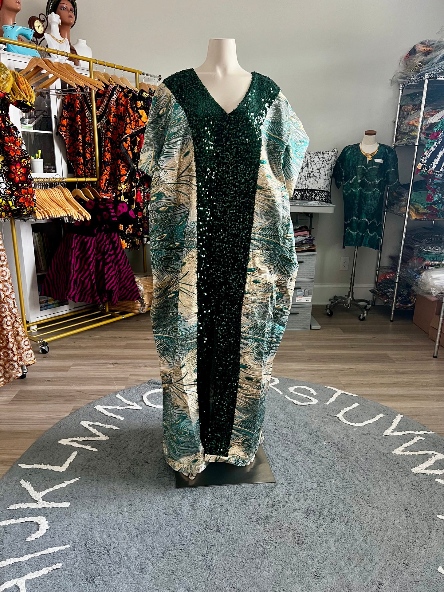 African Unique Damask Brocade with Sequins Boubou/Maxi Dress Afro American Outfits