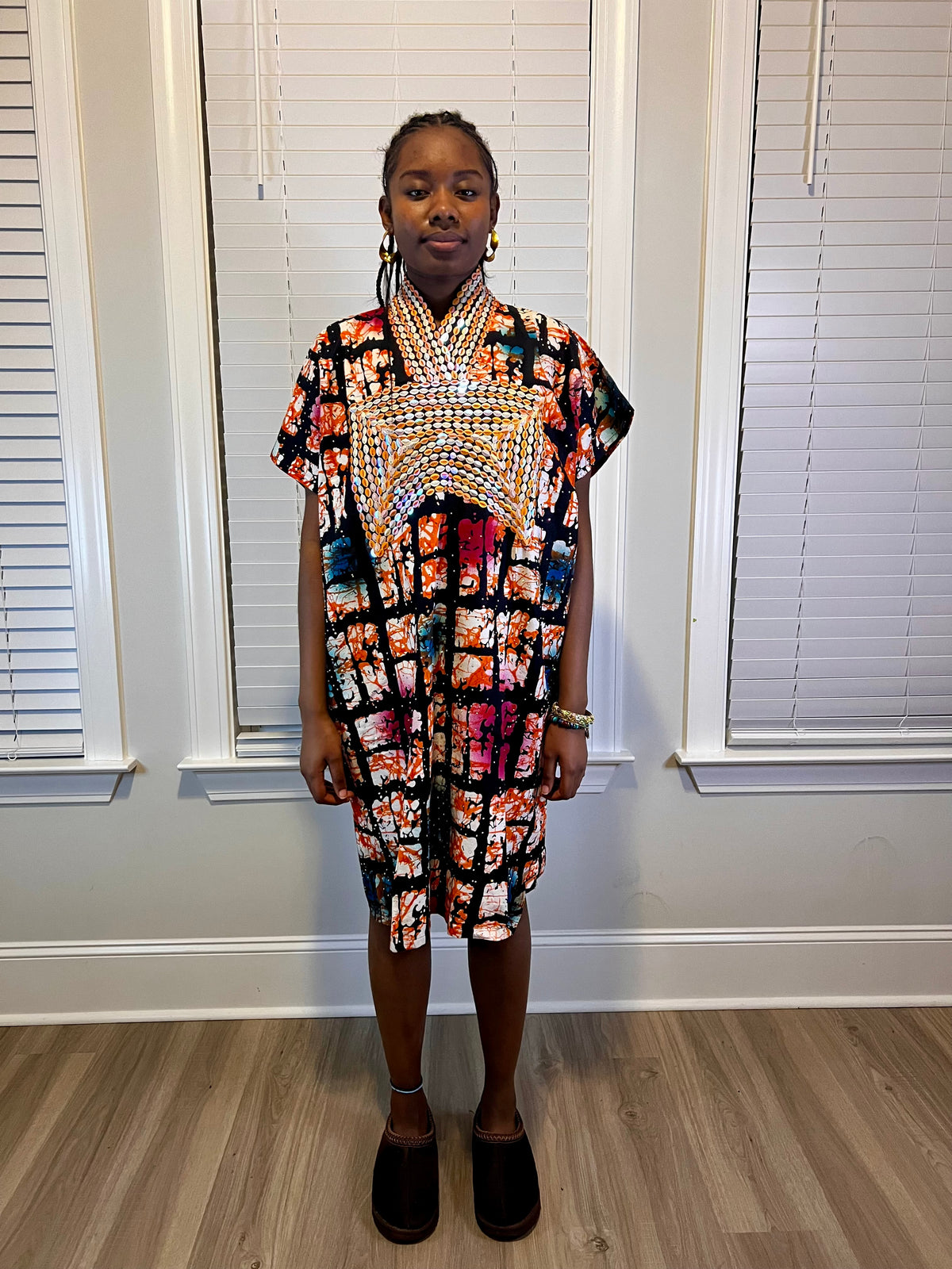 African Ankara Hand Beaded Short Maxi Bubu/Dress