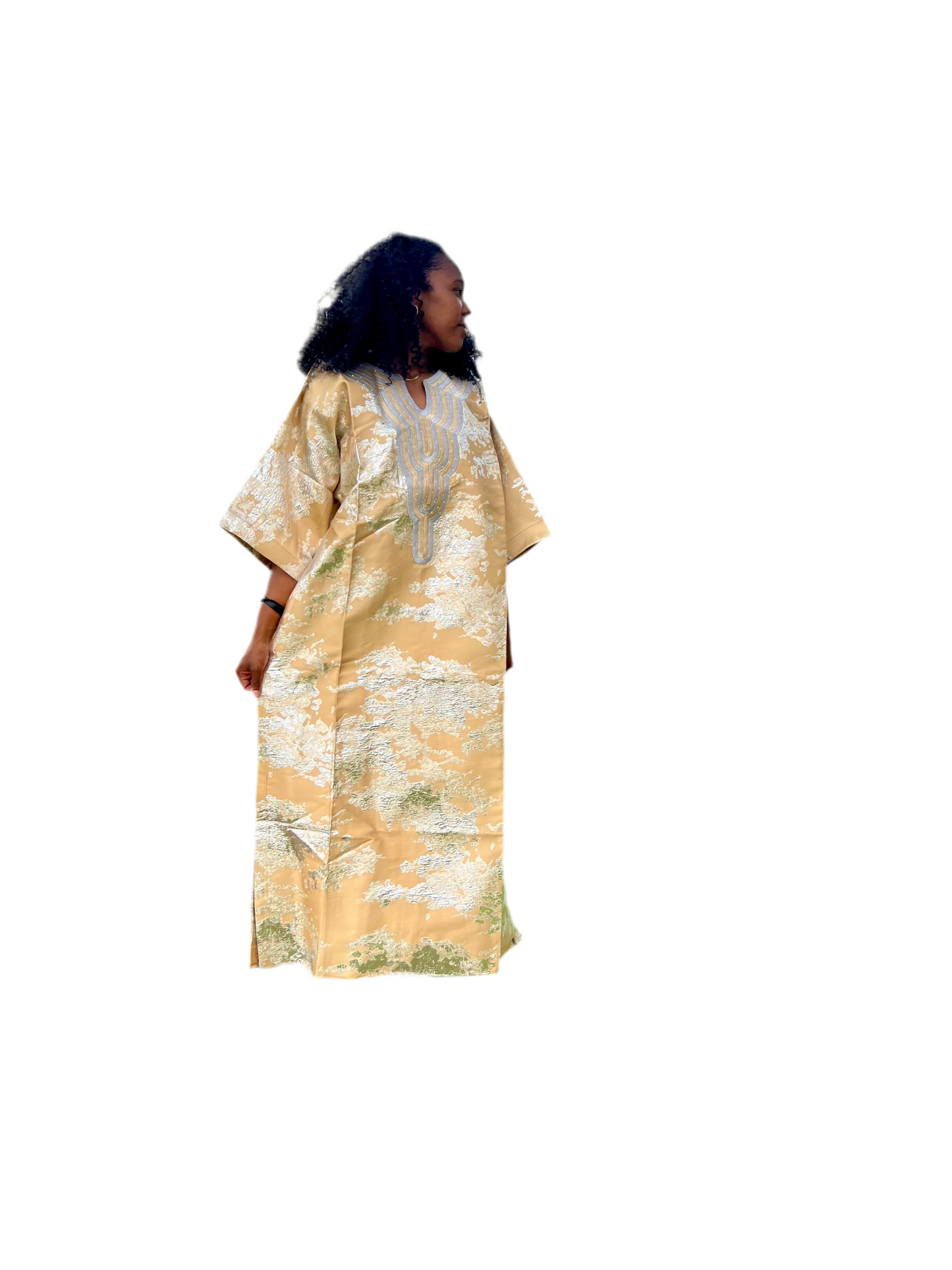 African Luxury Damask Brocade Abstract Pattern Bubu Maxi Dress Afro American Outfits