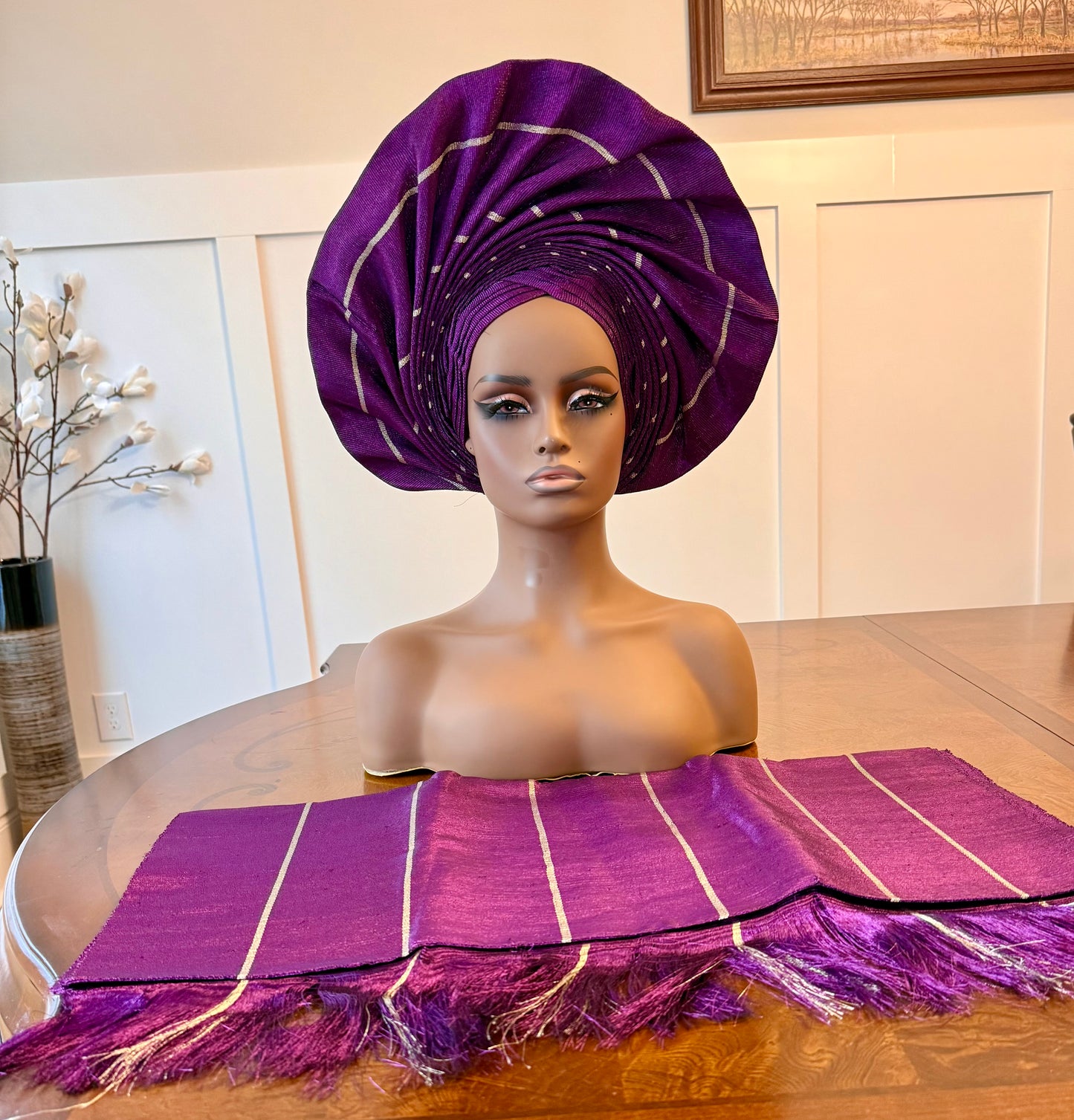 Traditional African Bridal Headgear/Head Tie Aso-Oke/Kente Auto Gele 2p Set Gele and Ipele