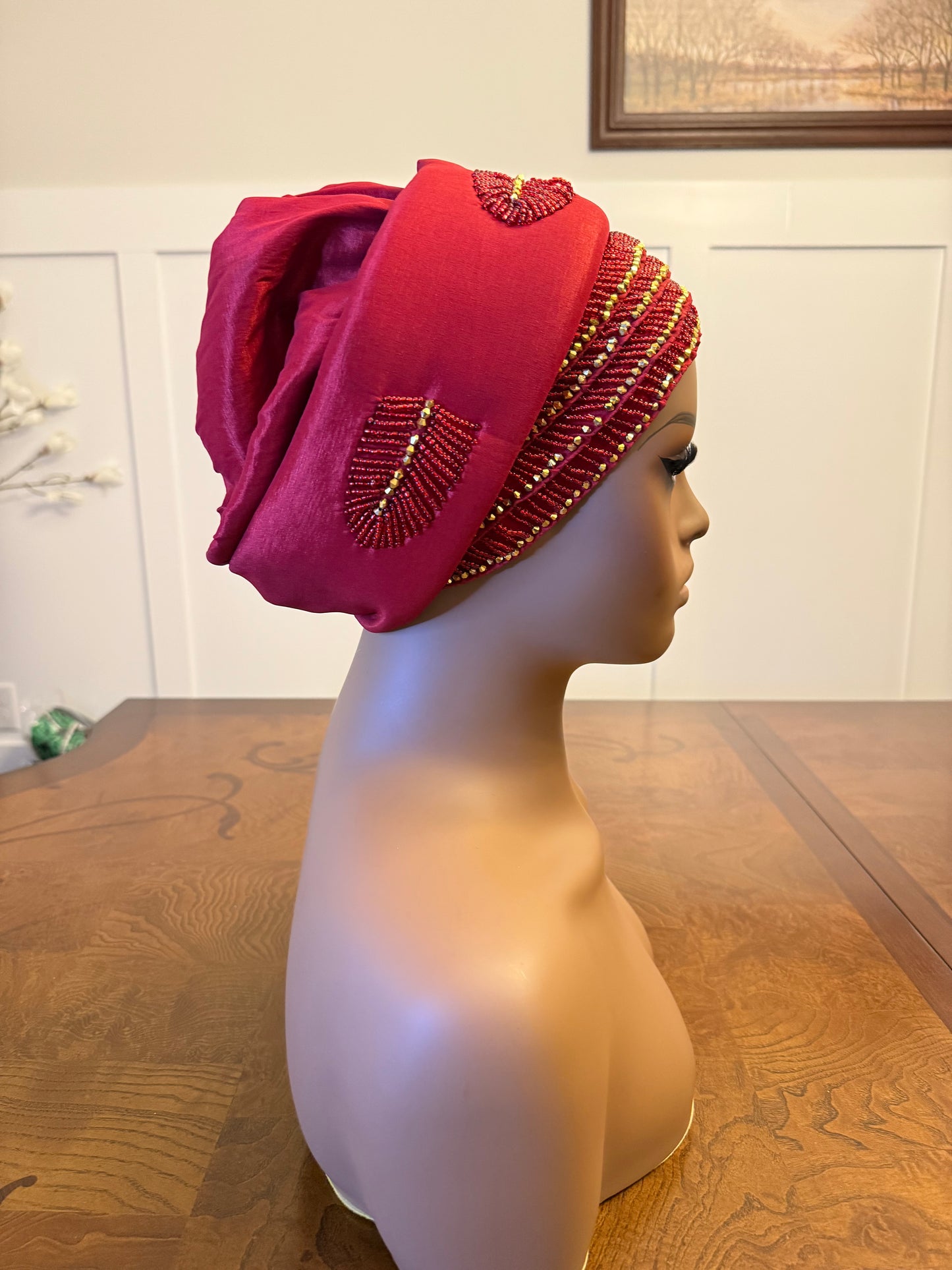 African 2/3 in 1p Hand Beaded luxury Turban