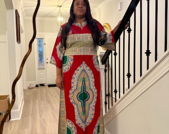 African Print Kaftan Dress: Ethnic Ankara Wax, Holland Cotton