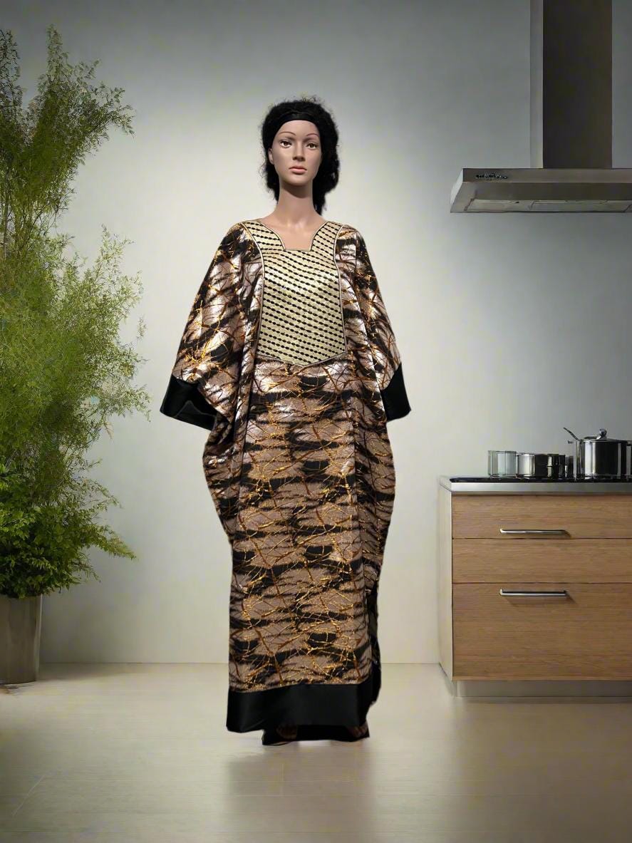 Luxury African Damask Brocade Bubu Maxi Dress Afro American Outfits