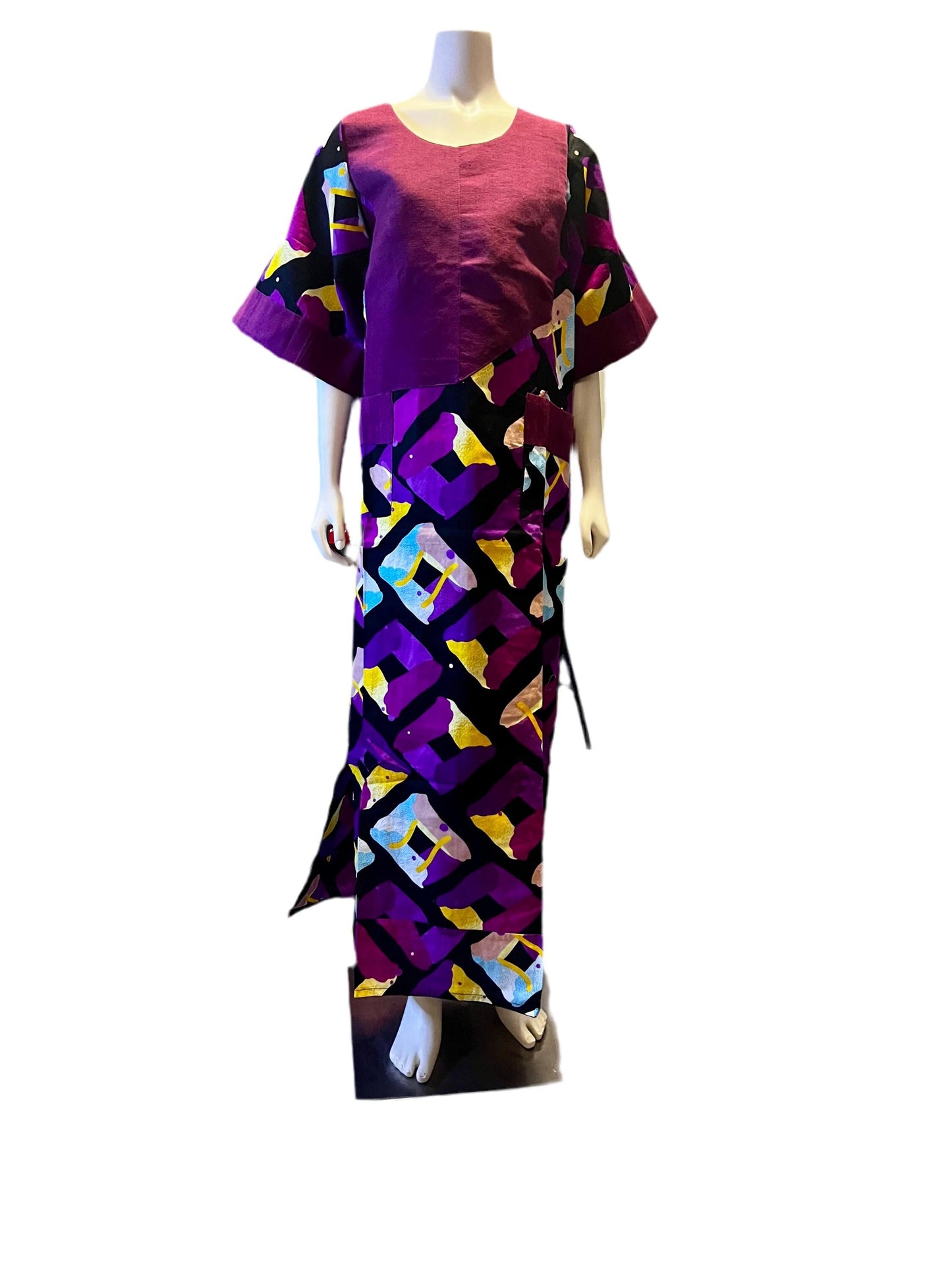African Print Freestyle Ankara mixed with Aso-Oke Kaftan Dress