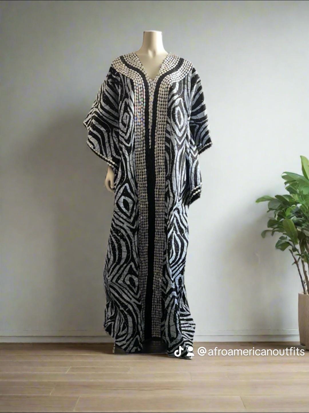 African Print Ankara Hand Beaded Bubu Maxi Dress