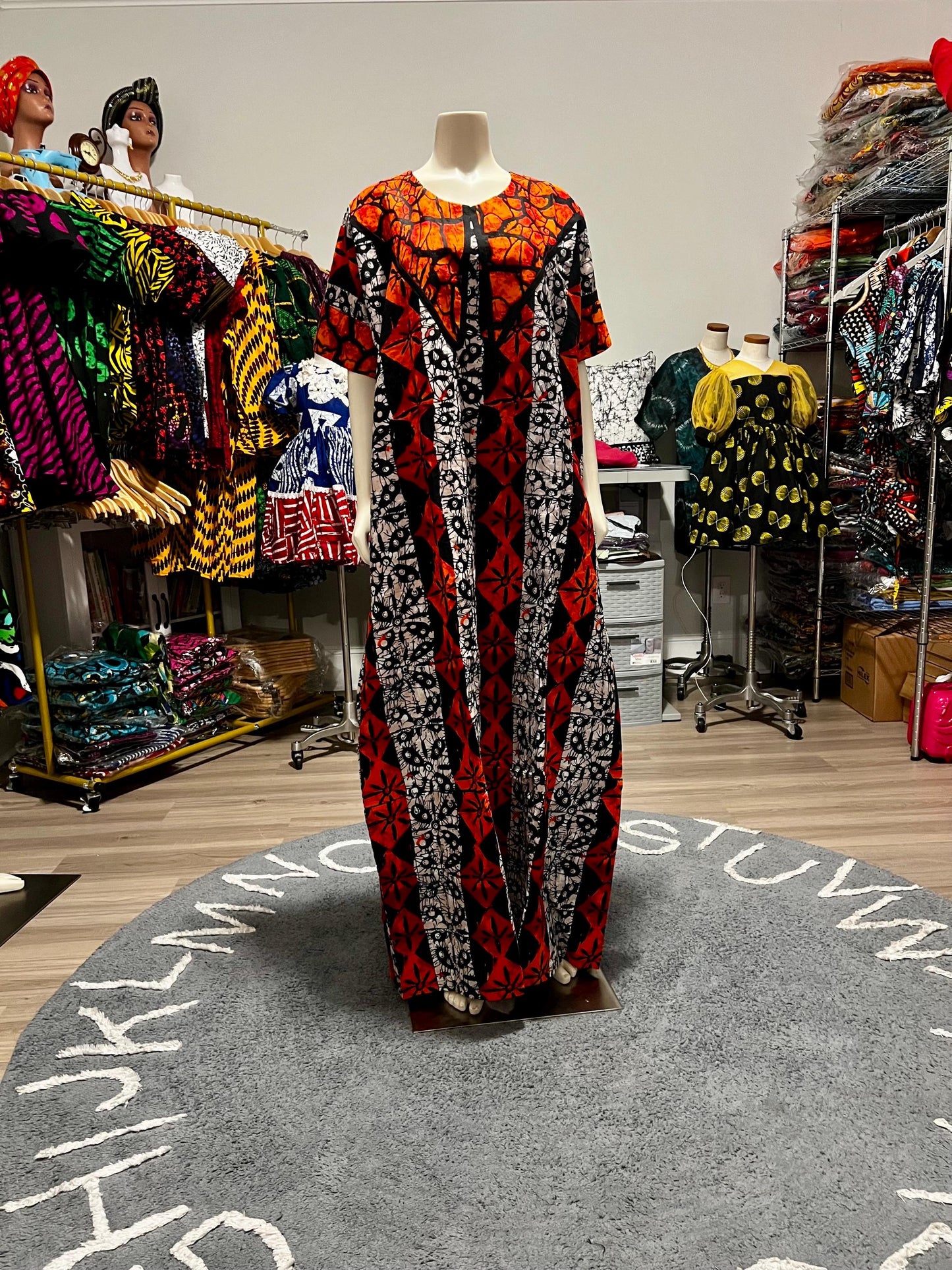 African Ankara Wax Print Freestyle Kaftan Dress Afro American Outfits