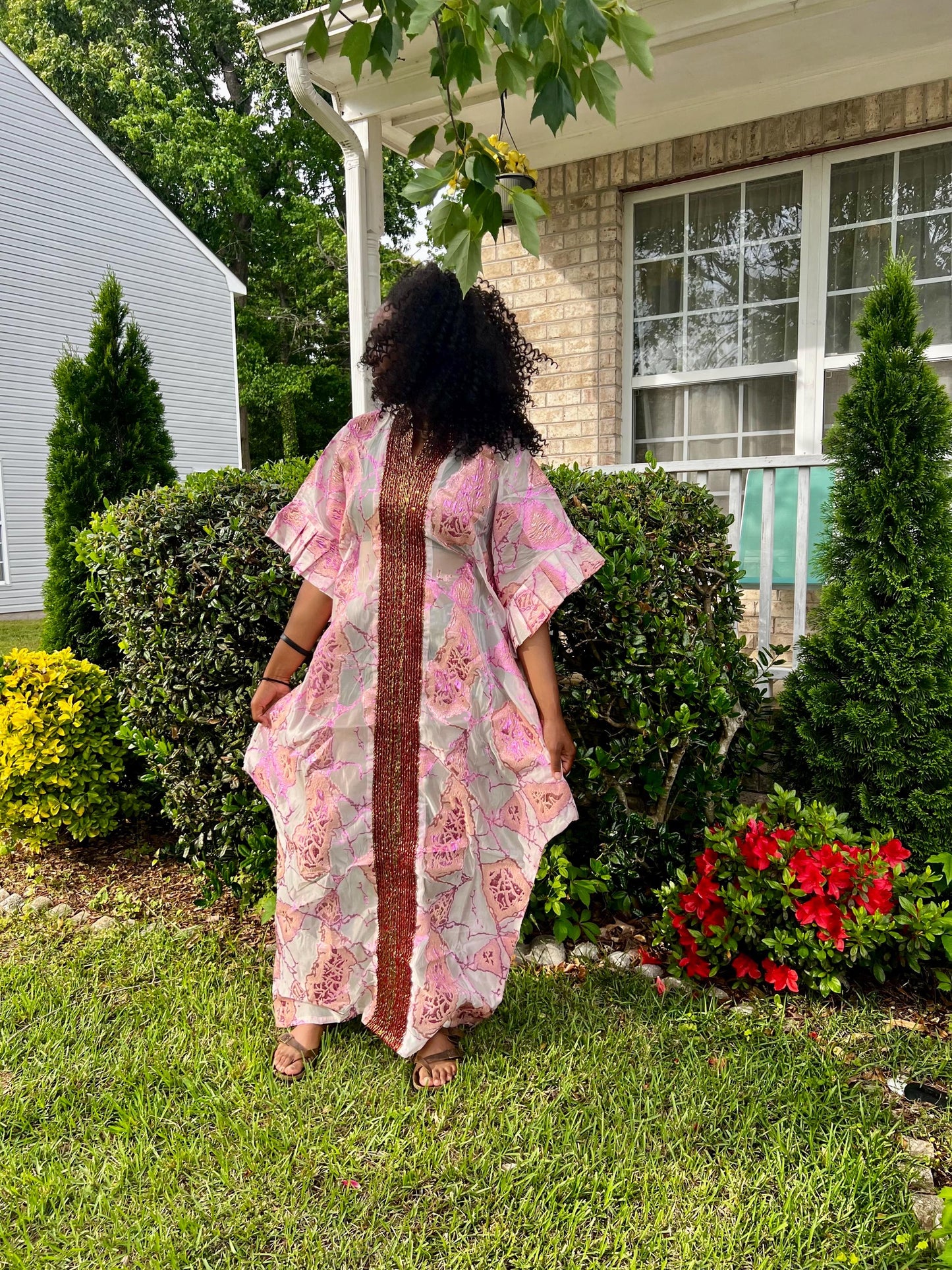 Unique African Jacquard Brocade Beaded Afro Phoebe Kaftan/Bubu Dress with Inner Wear Afro American Outfits