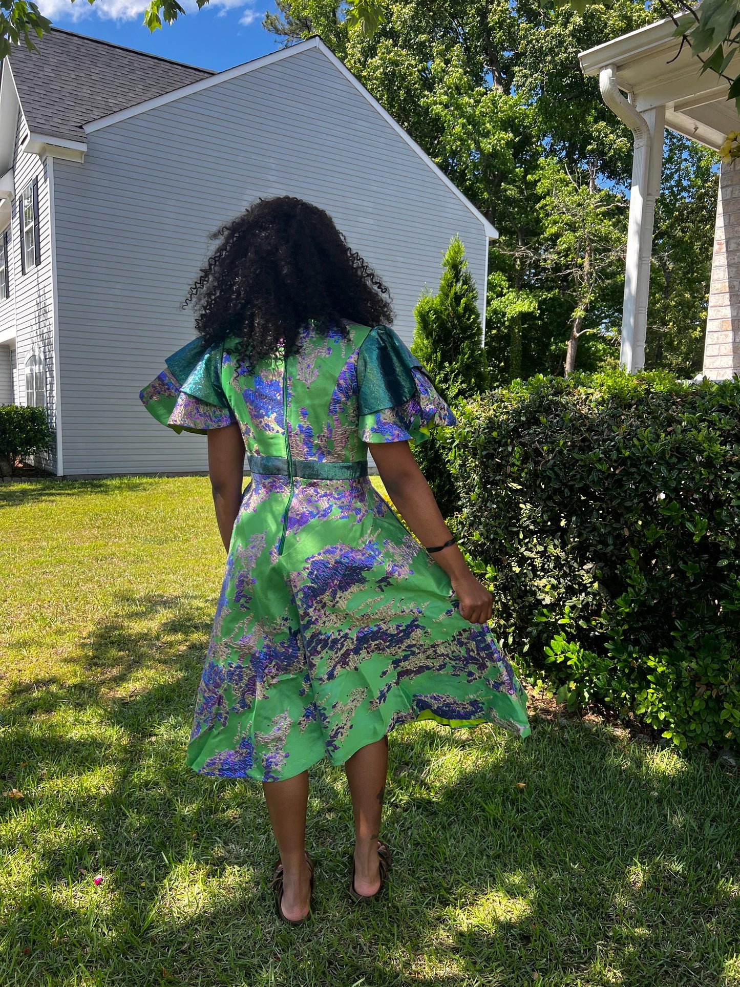 African Unique Luxury Damask Brocade Flare Dress Afro American Outfits