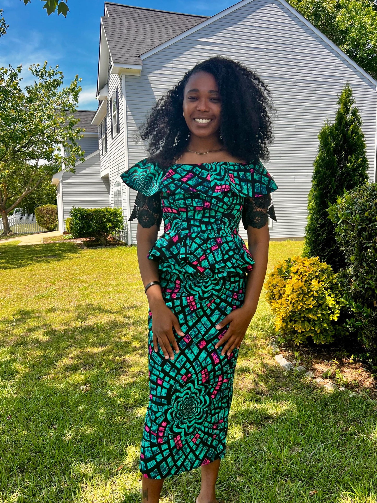 African Wax Print Ankara/Cord Lace Skirt and Blouse Afro American Outfits