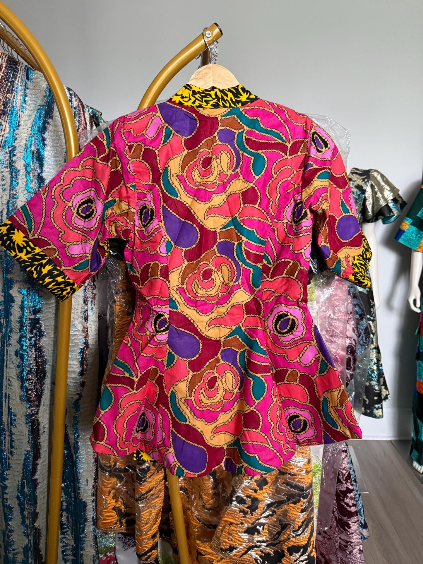 African Ankara Print Floral Front Zip 2p Pant Set