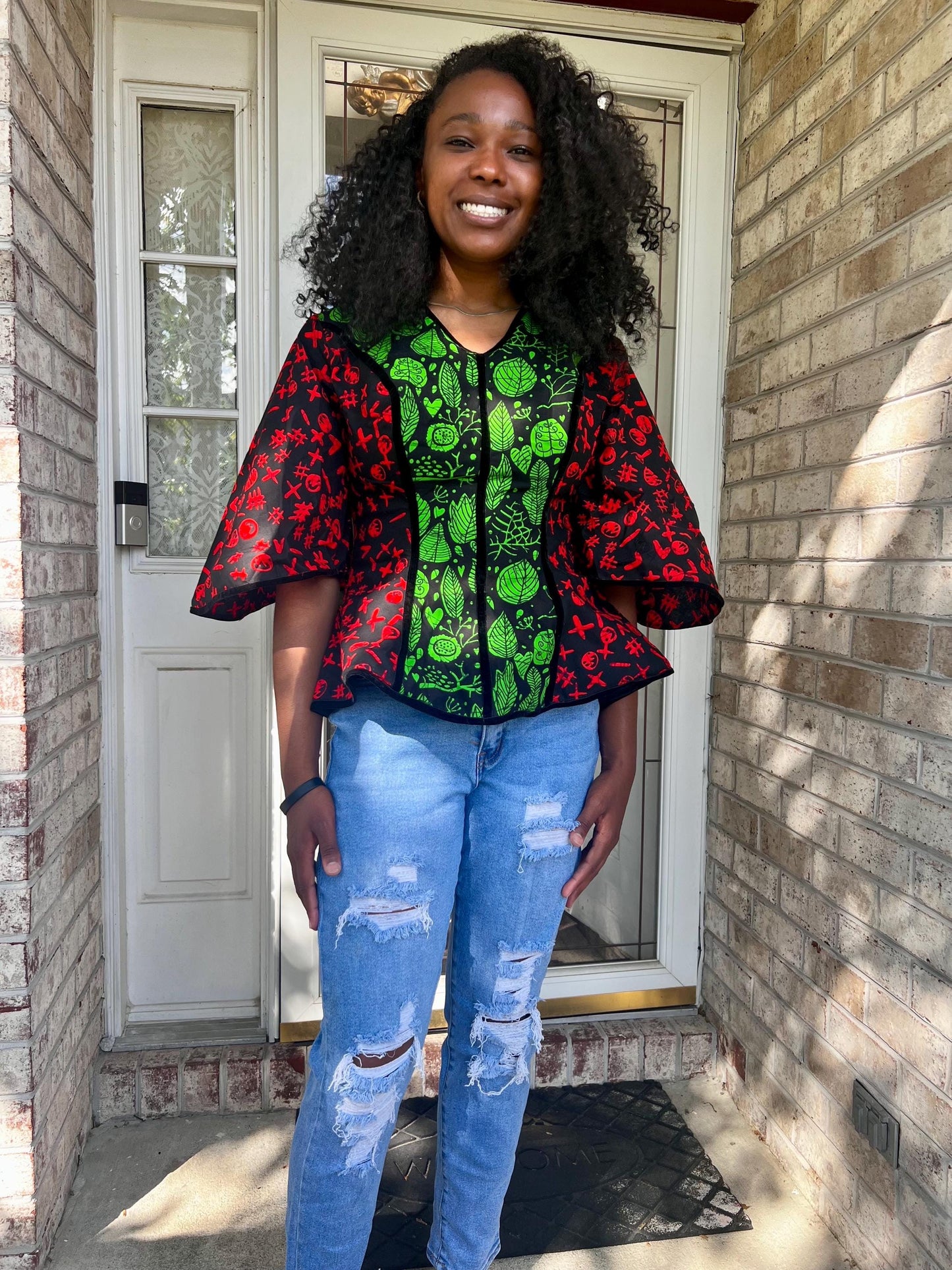 African Ankara Wax Print Double colored Peplum Tops/Blouse