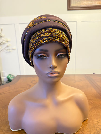 African 2/3 in 1p Hand Beaded luxury Turban