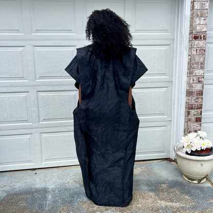 African Unique Rich Aunty Black Damask Brocade Boubou/Maxi Dress