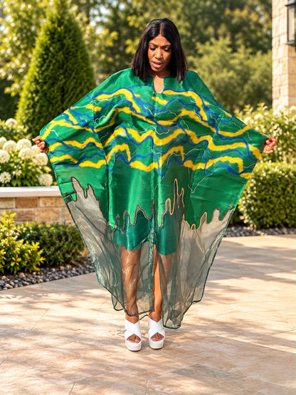 Modern Organza Damask Brocade Maxi Boubou Dress