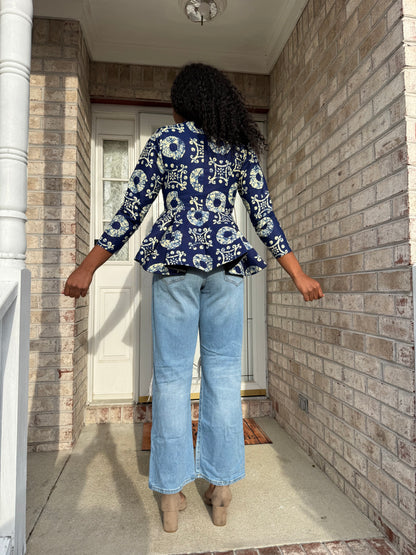 African Ankara Wax Print Long Sleeve Peplum Tops/Blouse