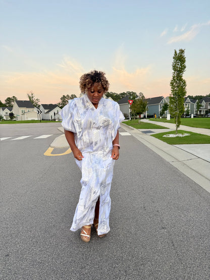 High Quality Luxury White African Damask Brocade Bubu/Boubou Maxi Dress Buga Style