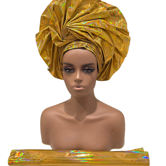 African Unique Liquid Metallic Auto Gele 2p Set