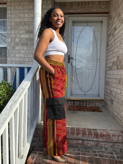 African Ankara Wax Print Double Pattern Cargo/Palazzo Pants/Bottom