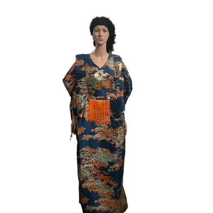 African Luxury Damask Brocade Abstract Pattern Bubu Maxi Dress