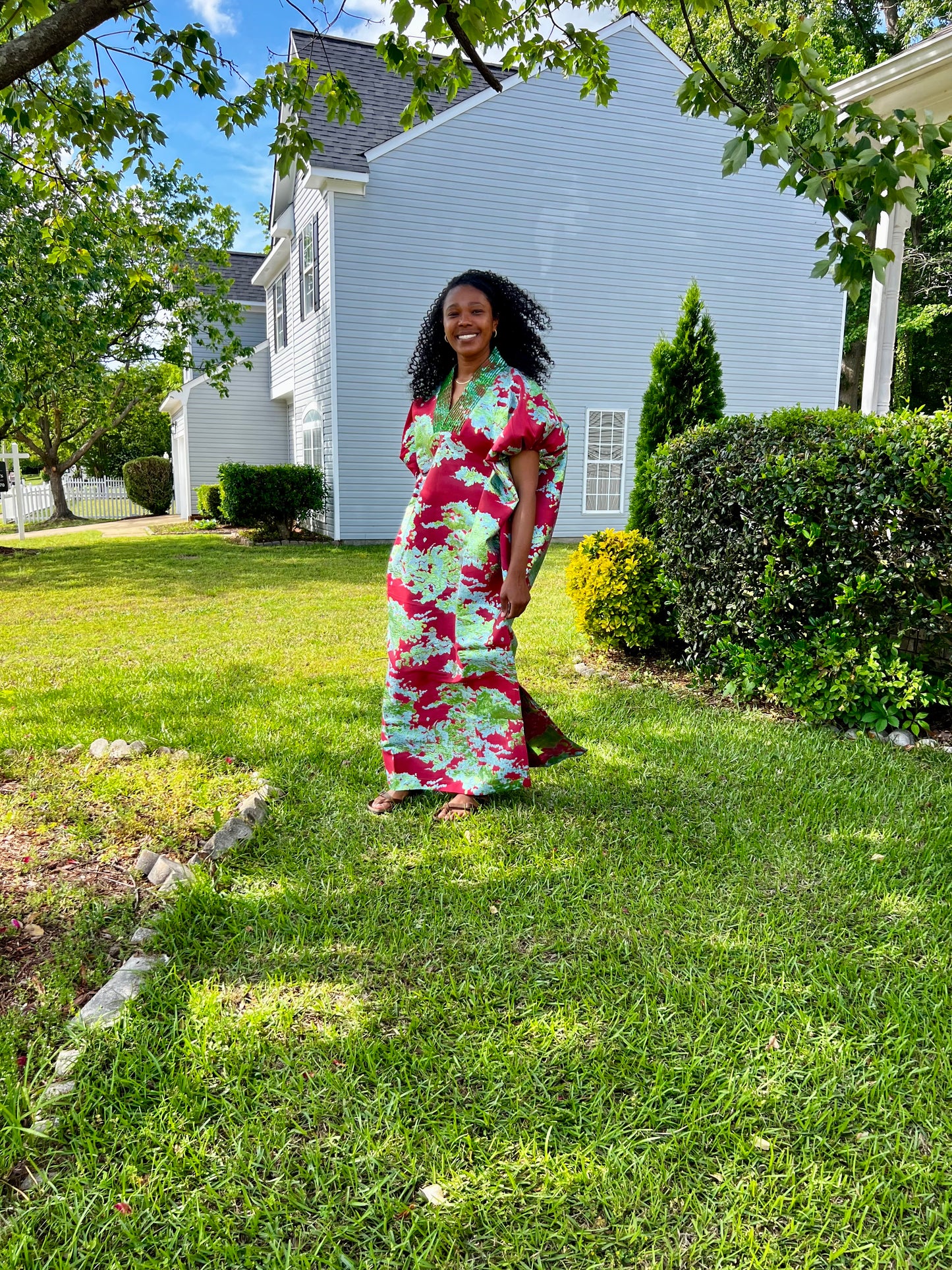African Luxury Damask Brocade Abstract Pattern Bubu Maxi Dress