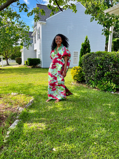 African Luxury Damask Brocade Abstract Pattern Bubu Maxi Dress
