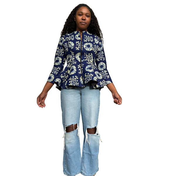 African Ankara Wax Print Long Sleeve Peplum Tops/Blouse