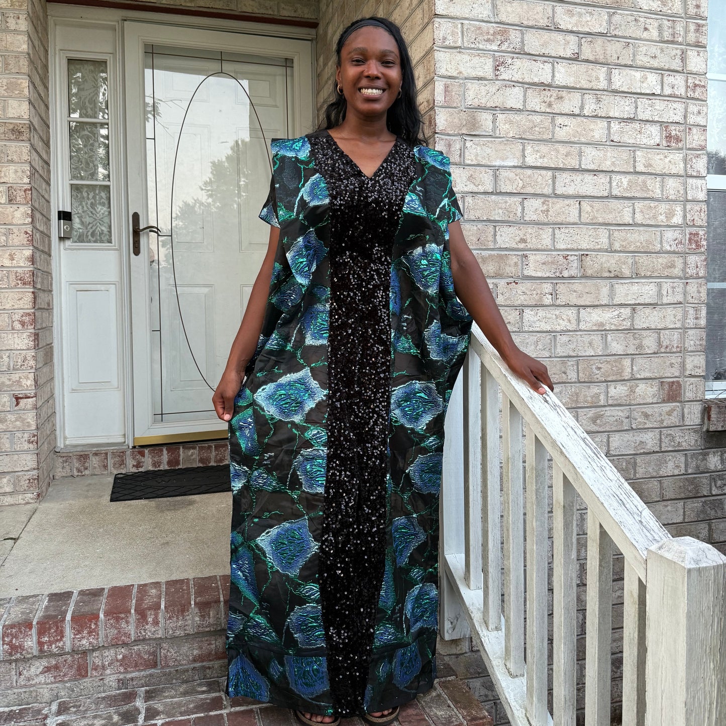 African Unique Rich Aunty Black Damask Brocade Boubou/Maxi Dress