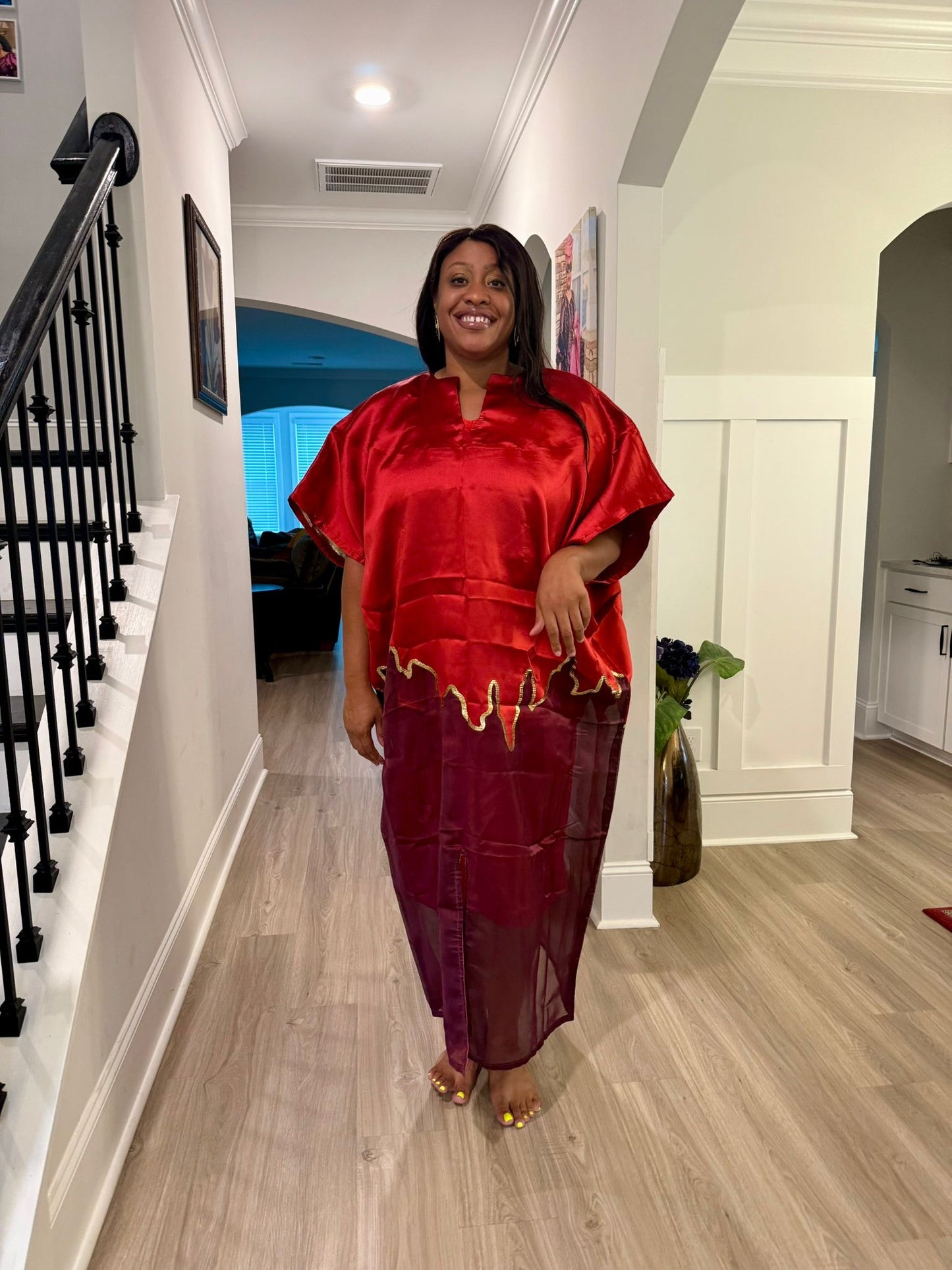 Modern Luxury 2 tone European Organza/Damask Brocade Bubu/Boubou Maxi Dress with inner wear