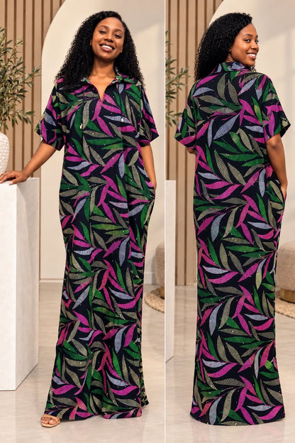 Modern African Ankara Wax Print Hoodie Dress with Glittery stone Embellishments