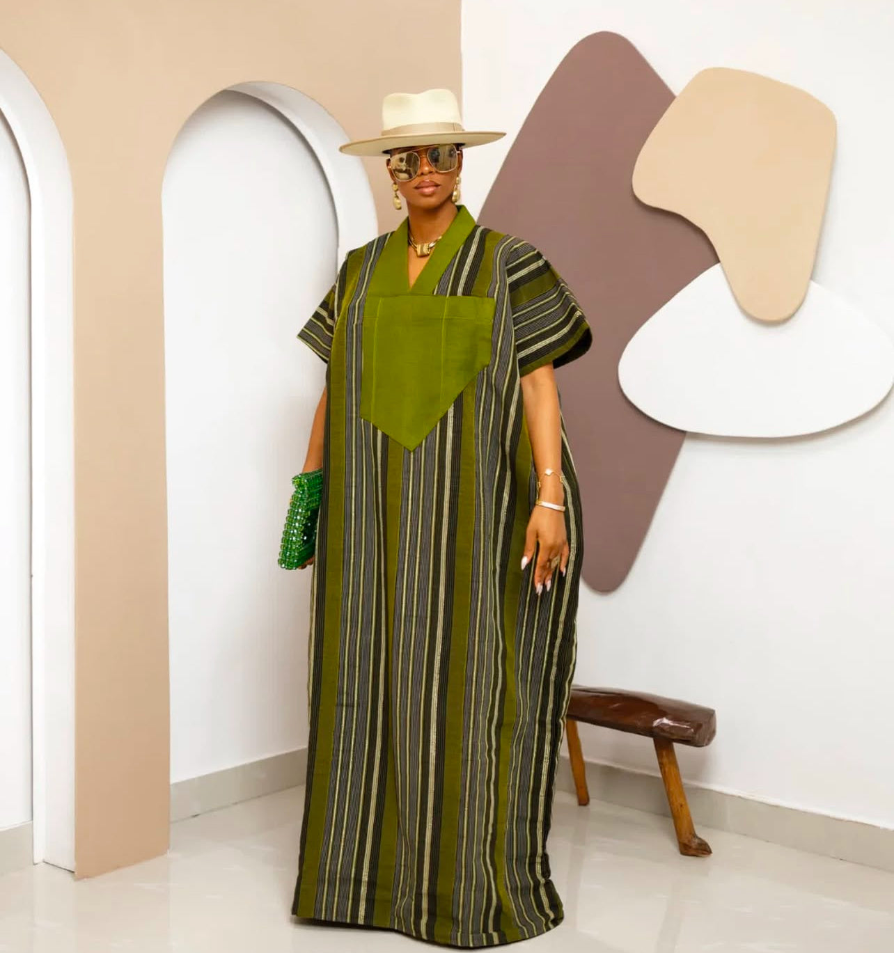 Special Green African Traditional Woven Aso-Oke/Kente Dress