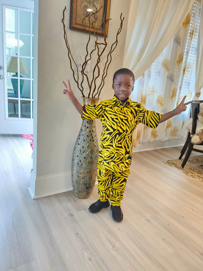 African Ankara Wax Print Afro Boys Shirt/Pant Set