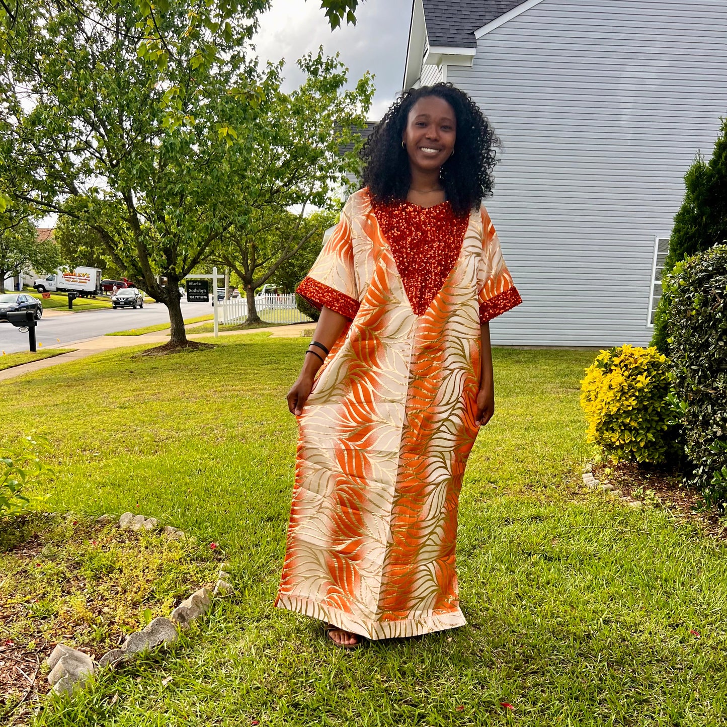 African Unique Damask Brocade with Sequins Boubou/Maxi Dress