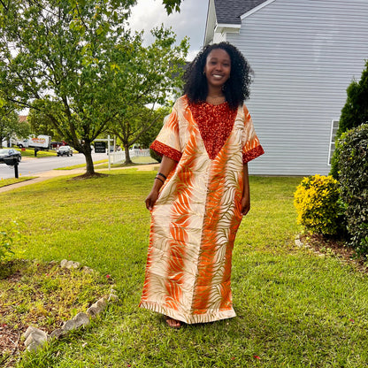 African Unique Damask Brocade with Sequins Boubou/Maxi Dress
