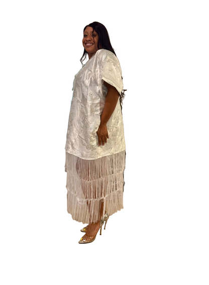 White Brocade African Maxi Dress: Modern Bubu/Boubou Gown