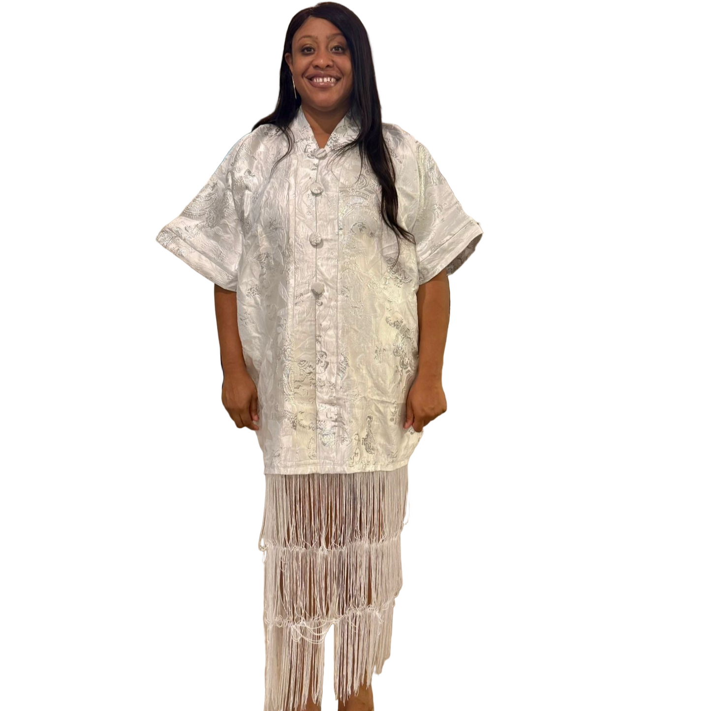 White Brocade African Maxi Dress: Modern Bubu/Boubou Gown