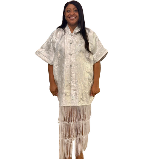 White Brocade African Maxi Dress: Modern Bubu/Boubou Gown