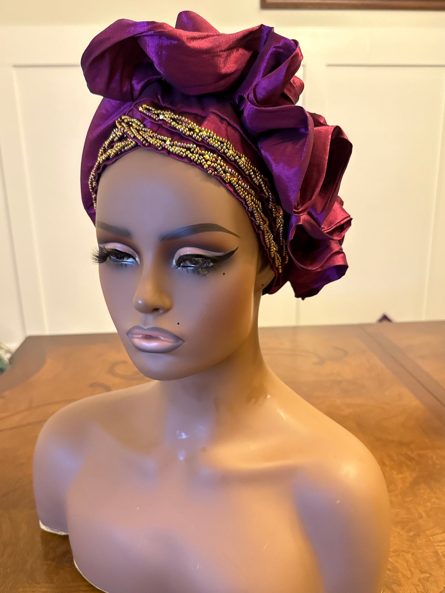 African Double Patterned Beaded Afro Adufe Turban/Hat/Cap
