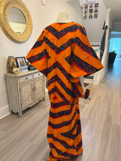 African Print Ankara V Neck Buttterfly Sleeve Kaftan Dress