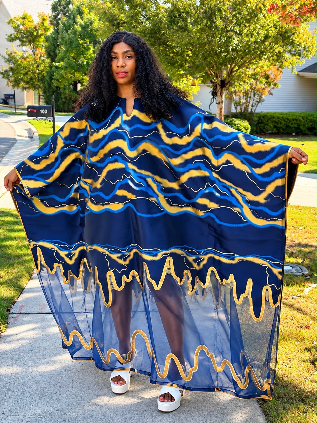 Modern Organza Damask Brocade Maxi Boubou Dress