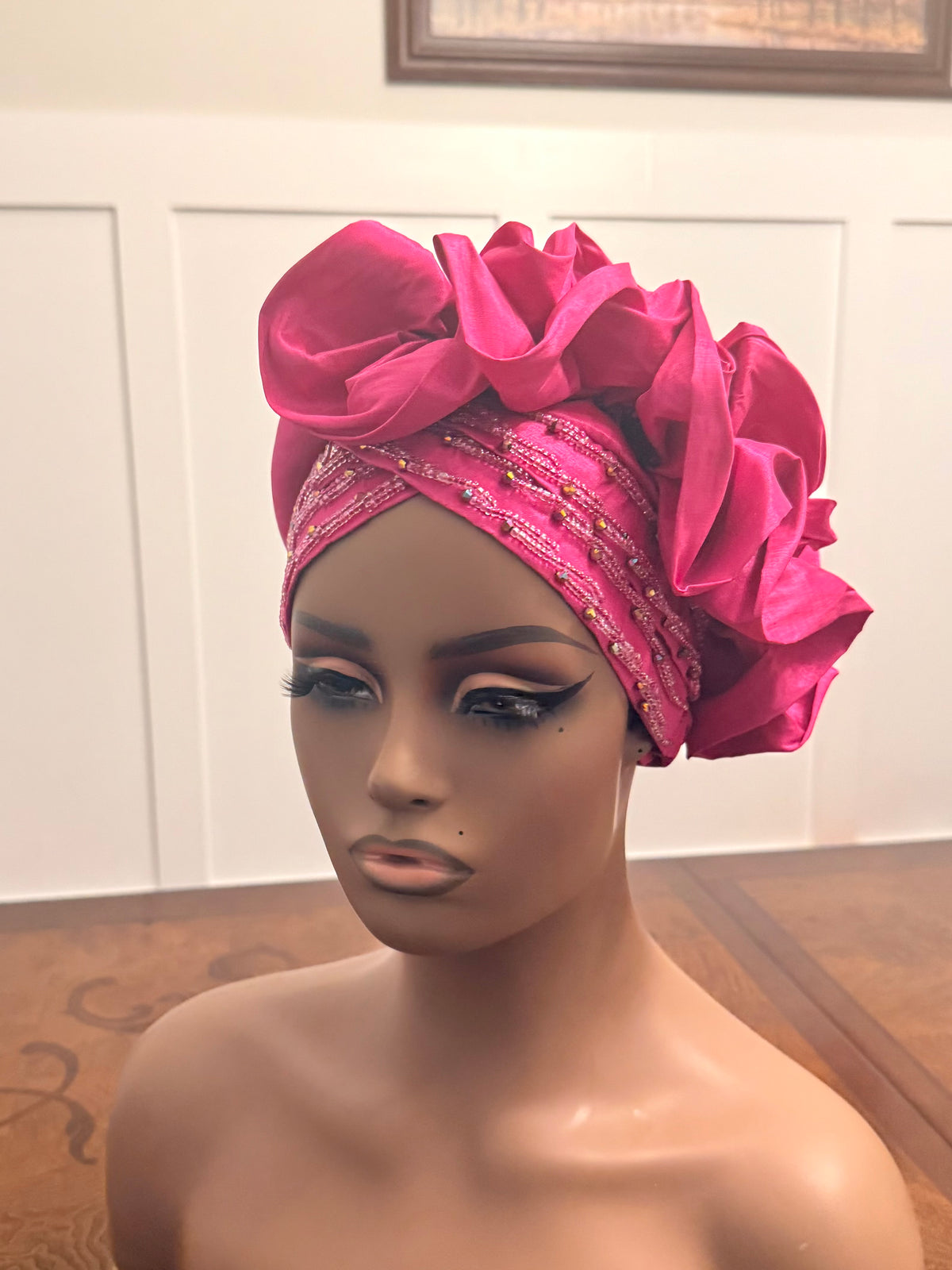 African Double Patterned Beaded Afro Adufe Turban/Hat/Cap