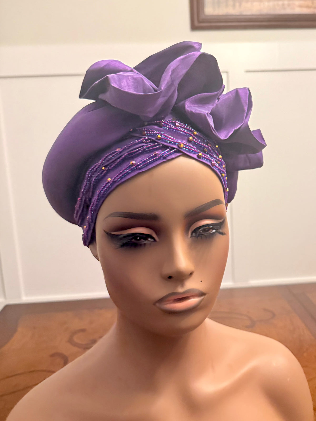 African Double Patterned Beaded Afro Adufe Turban/Hat/Cap