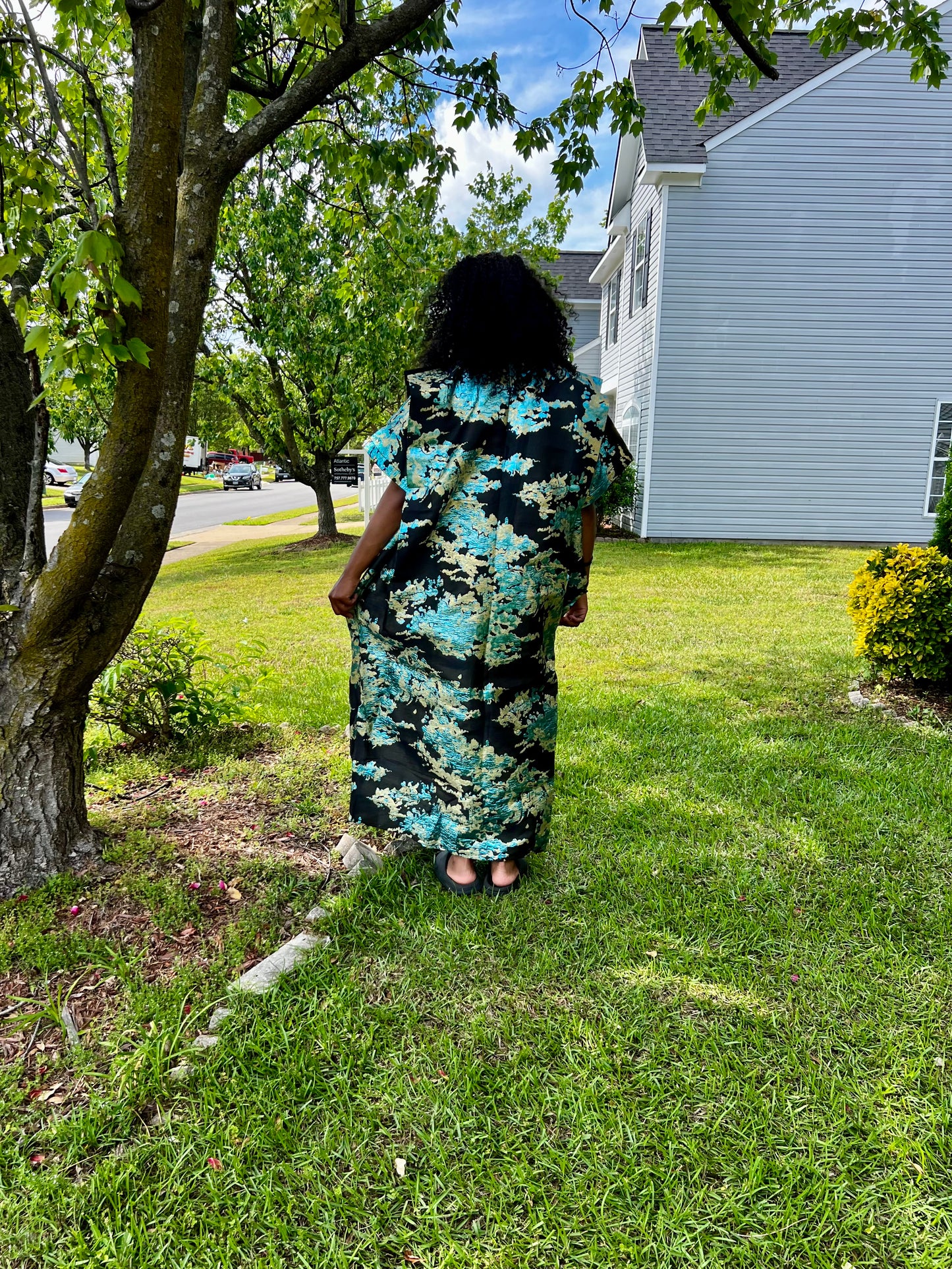 African Luxury Damask Brocade Abstract Pattern Bubu Maxi Dress