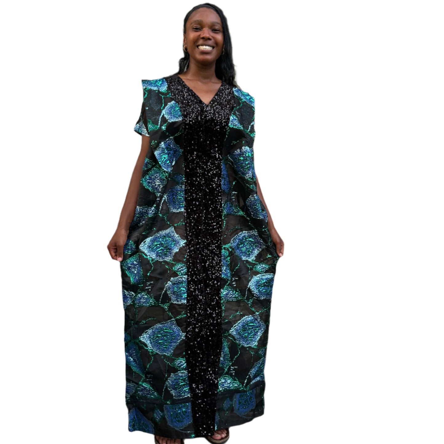 African Unique Rich Aunty Black Damask Brocade Boubou/Maxi Dress