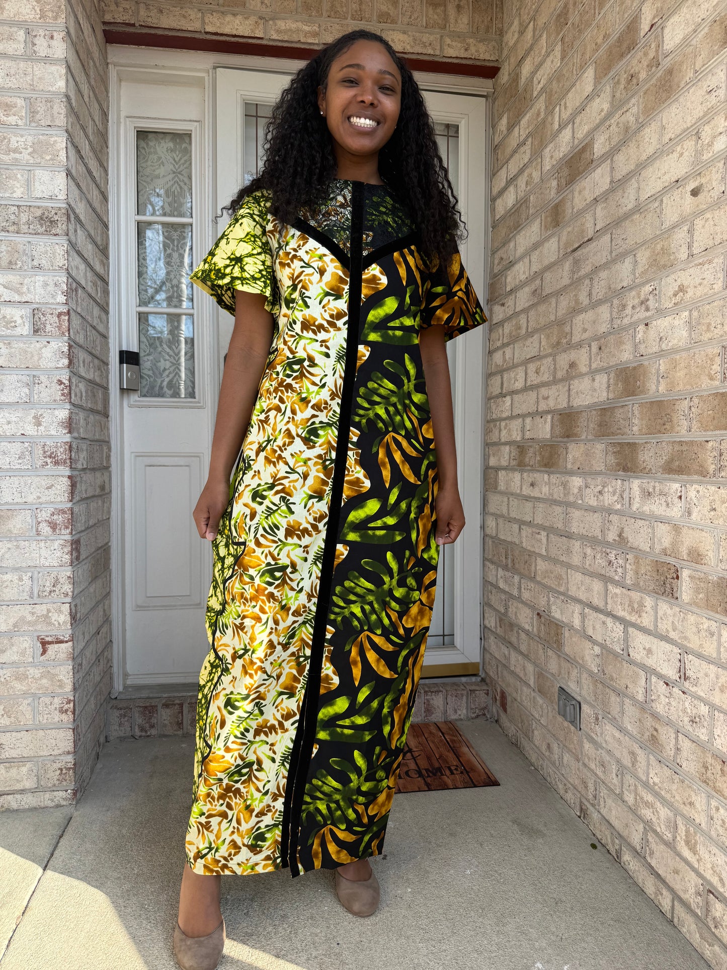 African Ankara Wax Print Double Pattern A Line Dress