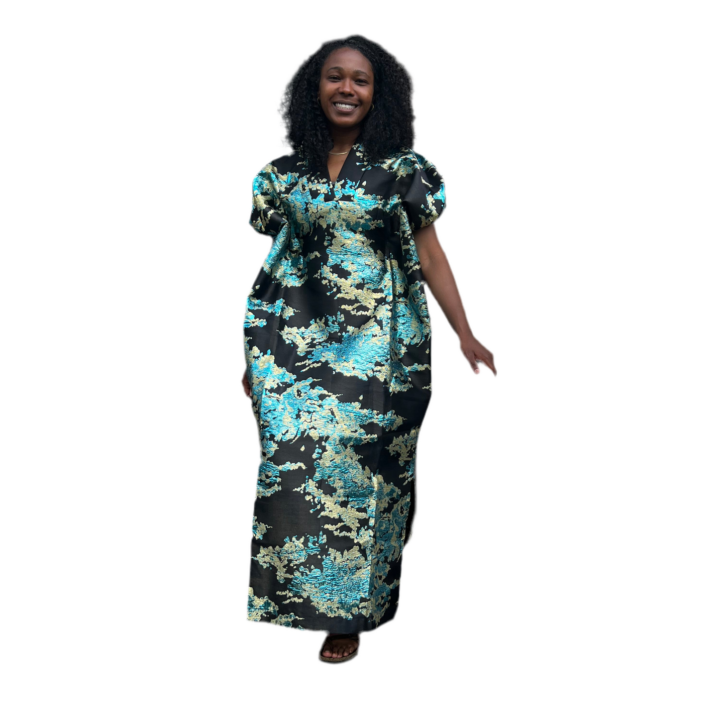 African Luxury Damask Brocade Abstract Pattern Bubu Maxi Dress
