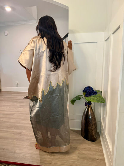 Modern Luxury 2 tone European Organza/Damask Brocade Bubu/Boubou Maxi Dress with inner wear