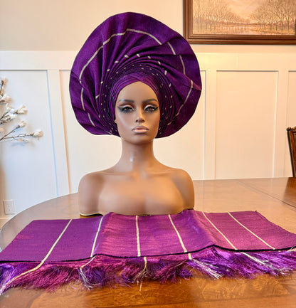 Traditional African Bridal Headgear/Head Tie Aso-Oke/Kente Auto Gele 2p Set Gele and Ipele